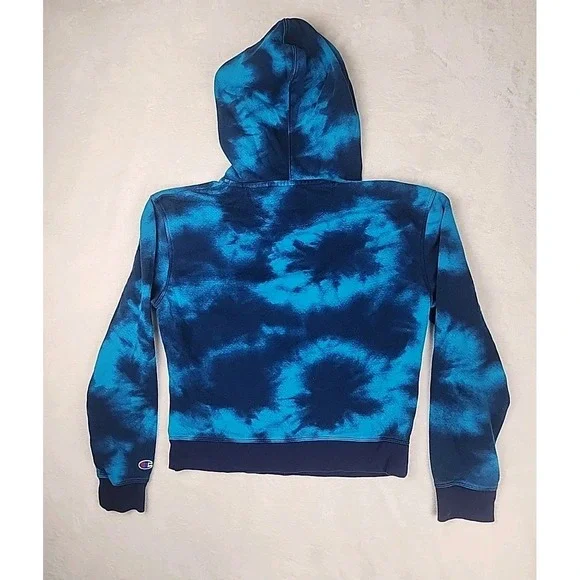 Champion Hoodie Womens Medium Blue Tie Dye Signature Logo Pullover Sweatshirt - Picture 6 of 10